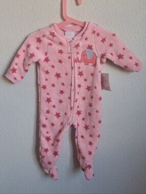 Girls Fuzzy Pink Star Elephant Print Footies Size 3M NWT